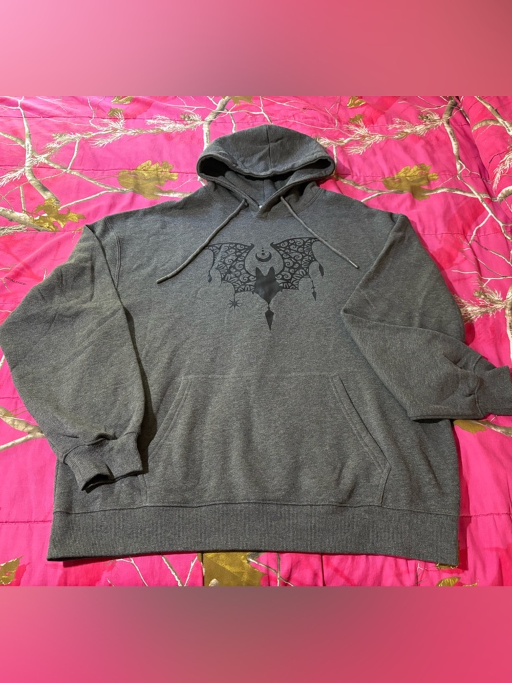 Charcoal Graphic Bat Pullover Hoodie